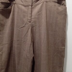 W Women's Plus Size 18T  Brown Plaid Culottes Capris 19.5" Inseam w/2.5" Cuff